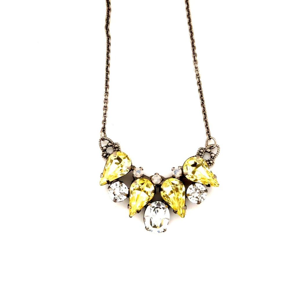 Sorrelli Yellow Crystal Bib Necklace Silver Tone Adjustable 17.25-21.25 In